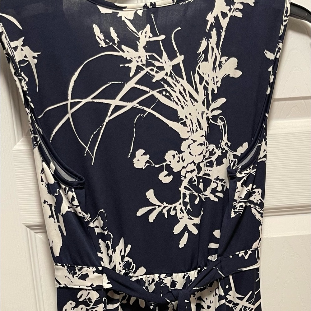 Blue and white sleeveless maxi dress